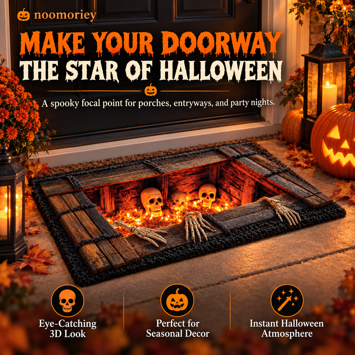 🎃 Halloween Plush Doormat – Soft Crystal Velvet Entryway Mat, Non-Slip Front Door Rug for Festive Home Decor