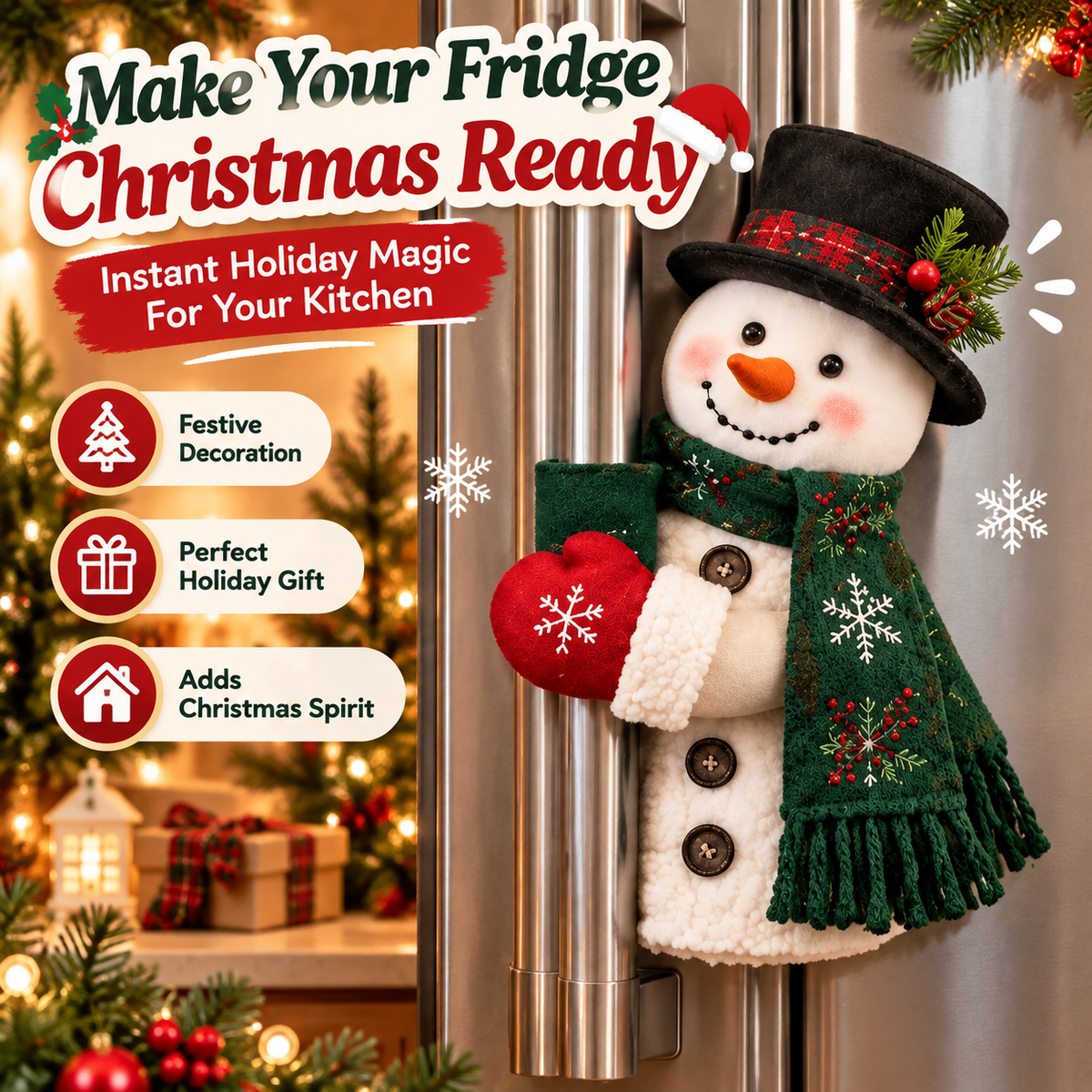 🎄 Santa & Snowman Christmas Refrigerator Door Handle Covers Kitchen Holiday Décor 🎅