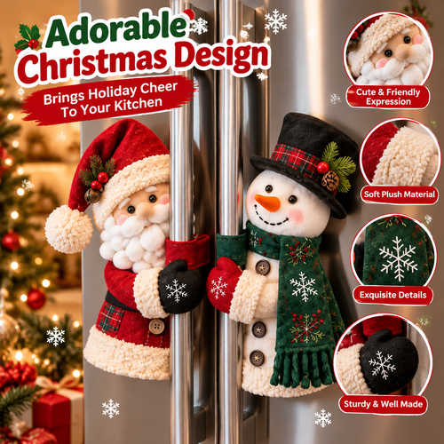 🎄 Santa & Snowman Christmas Refrigerator Door Handle Covers Kitchen Holiday Décor 🎅