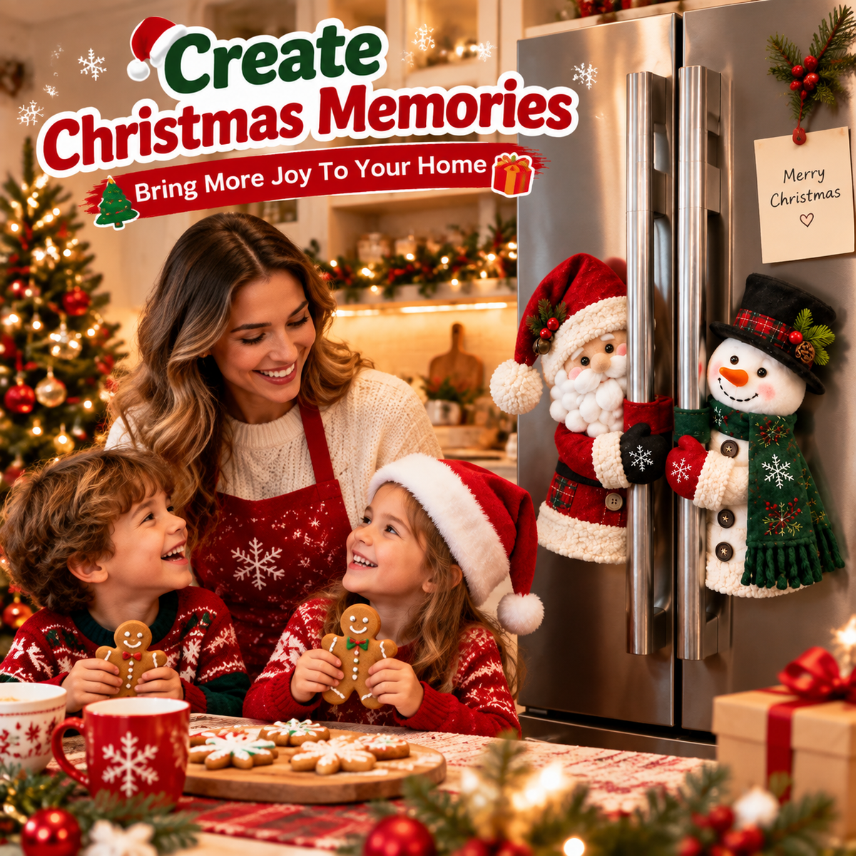 🎄 Santa & Snowman Christmas Refrigerator Door Handle Covers Kitchen Holiday Décor 🎅