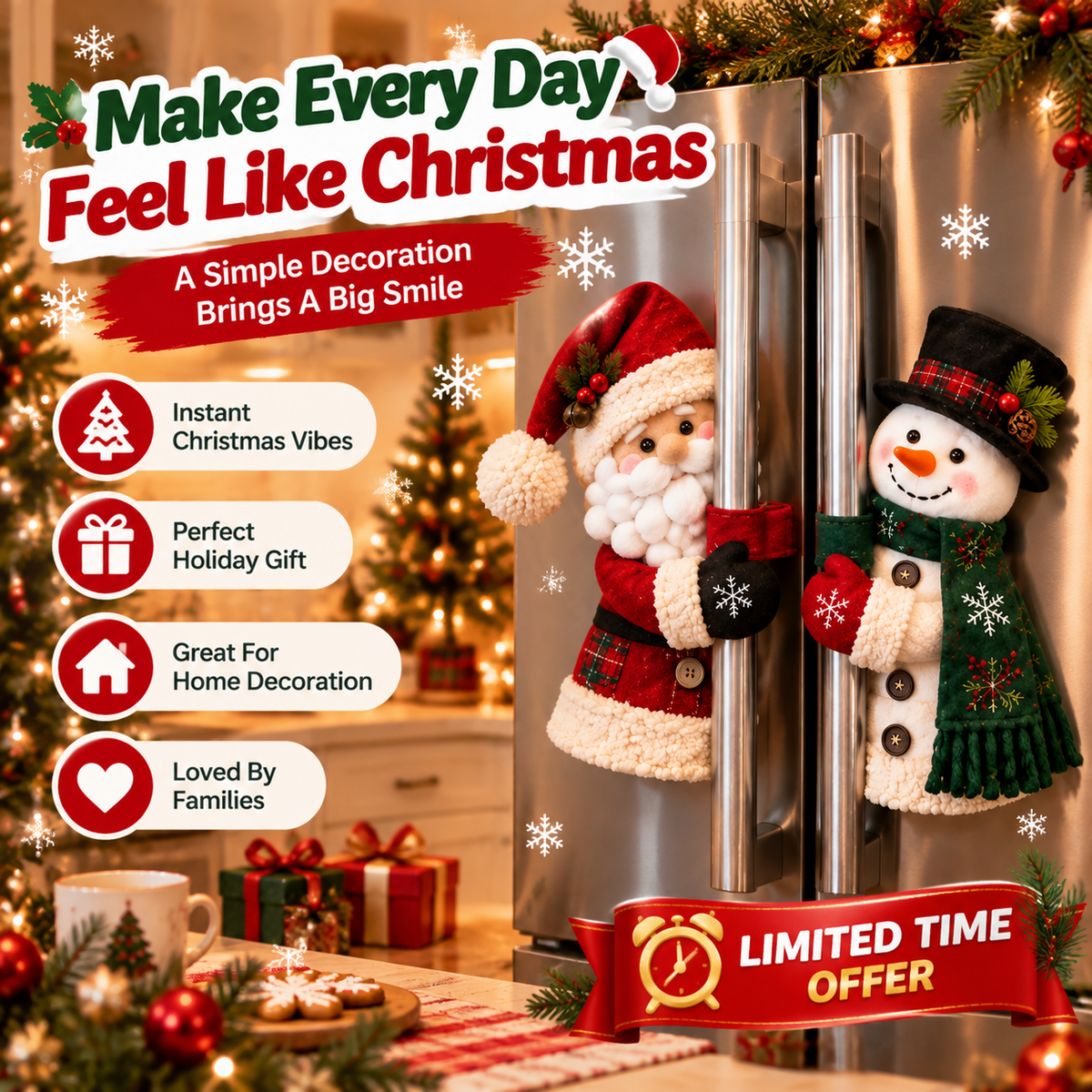 🎄 Santa & Snowman Christmas Refrigerator Door Handle Covers Kitchen Holiday Décor 🎅