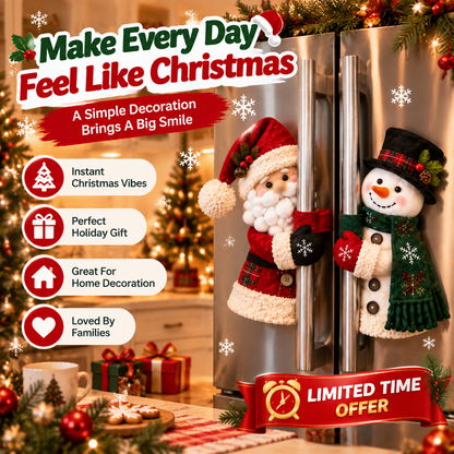 🎄 Santa & Snowman Christmas Refrigerator Door Handle Covers Kitchen Holiday Décor 🎅