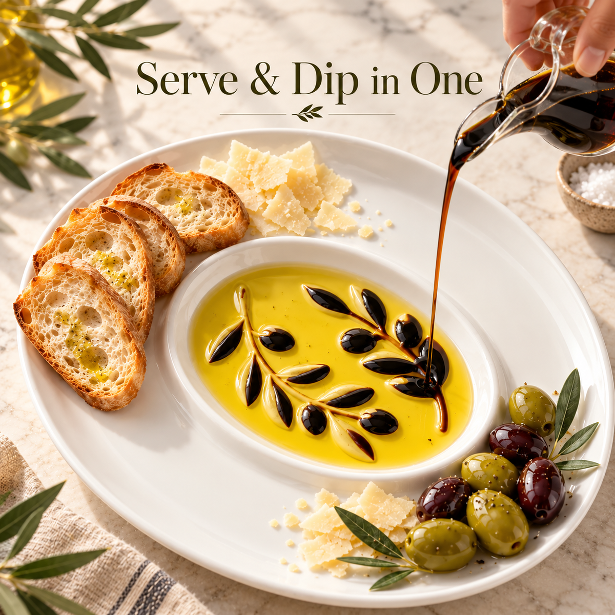 🌿Olive Branch Porcelain Chip and Dip Serving Platter 🫒