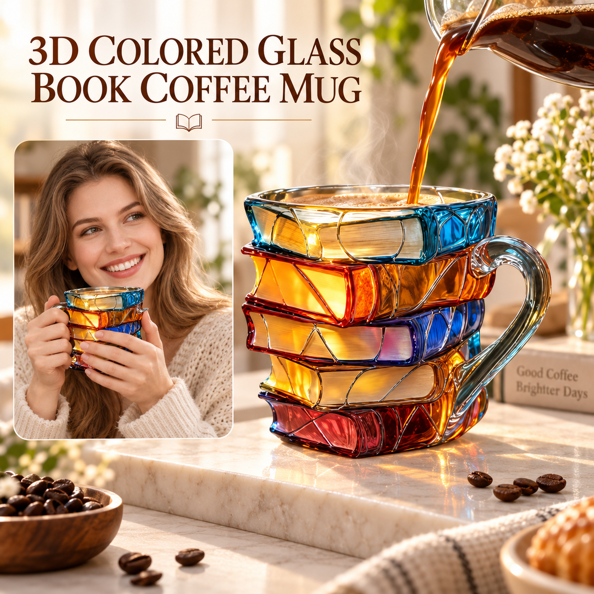 📚 Stacked Book Mug – Colorful Coffee Cup Gift for Book Lovers ☕
