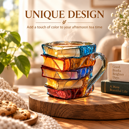 📚 Stacked Book Mug – Colorful Coffee Cup Gift for Book Lovers ☕