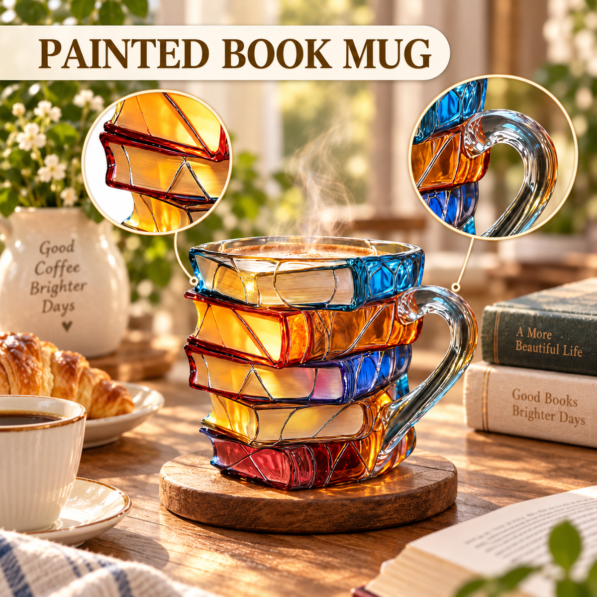 📚 Stacked Book Mug – Colorful Coffee Cup Gift for Book Lovers ☕
