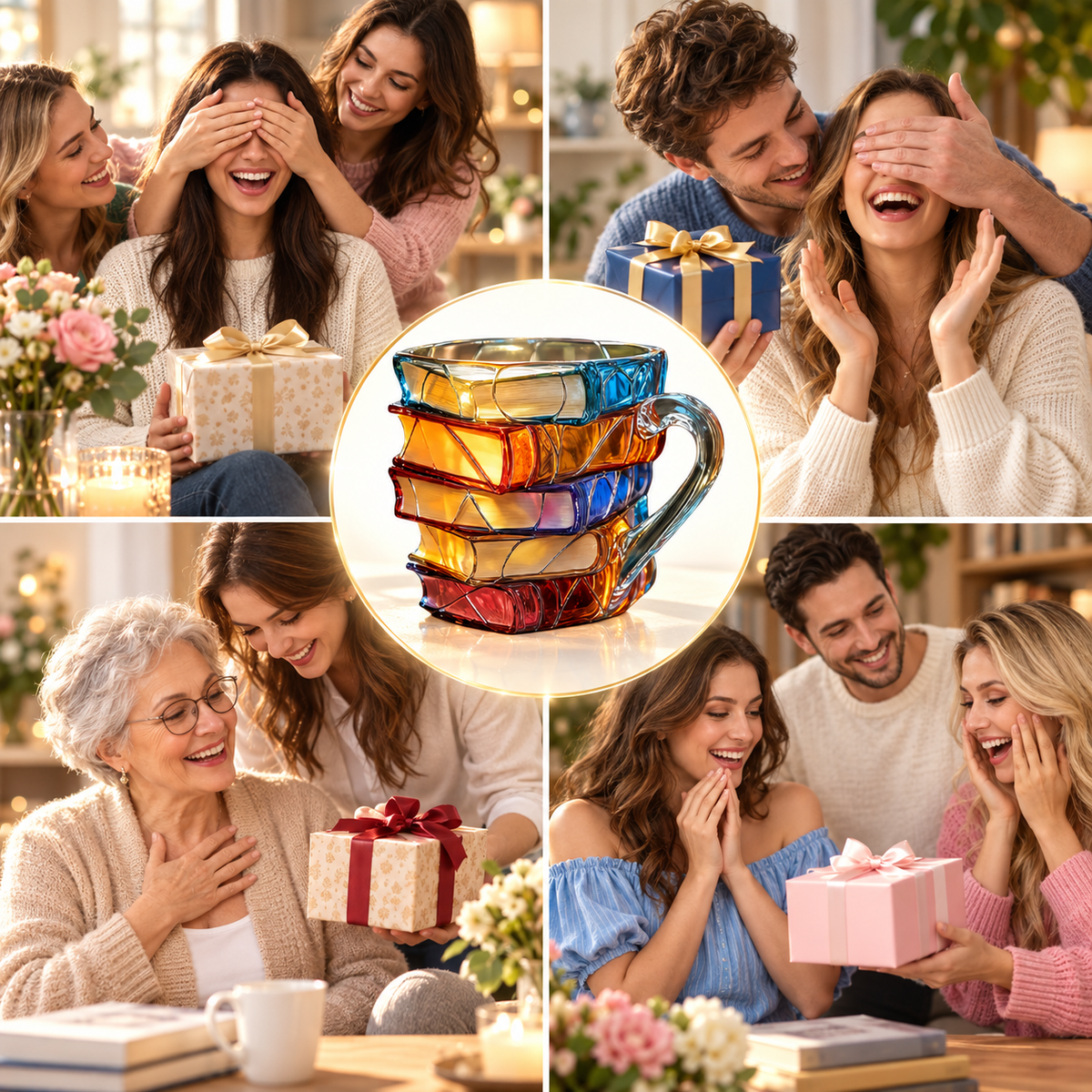 📚 Stacked Book Mug – Colorful Coffee Cup Gift for Book Lovers ☕