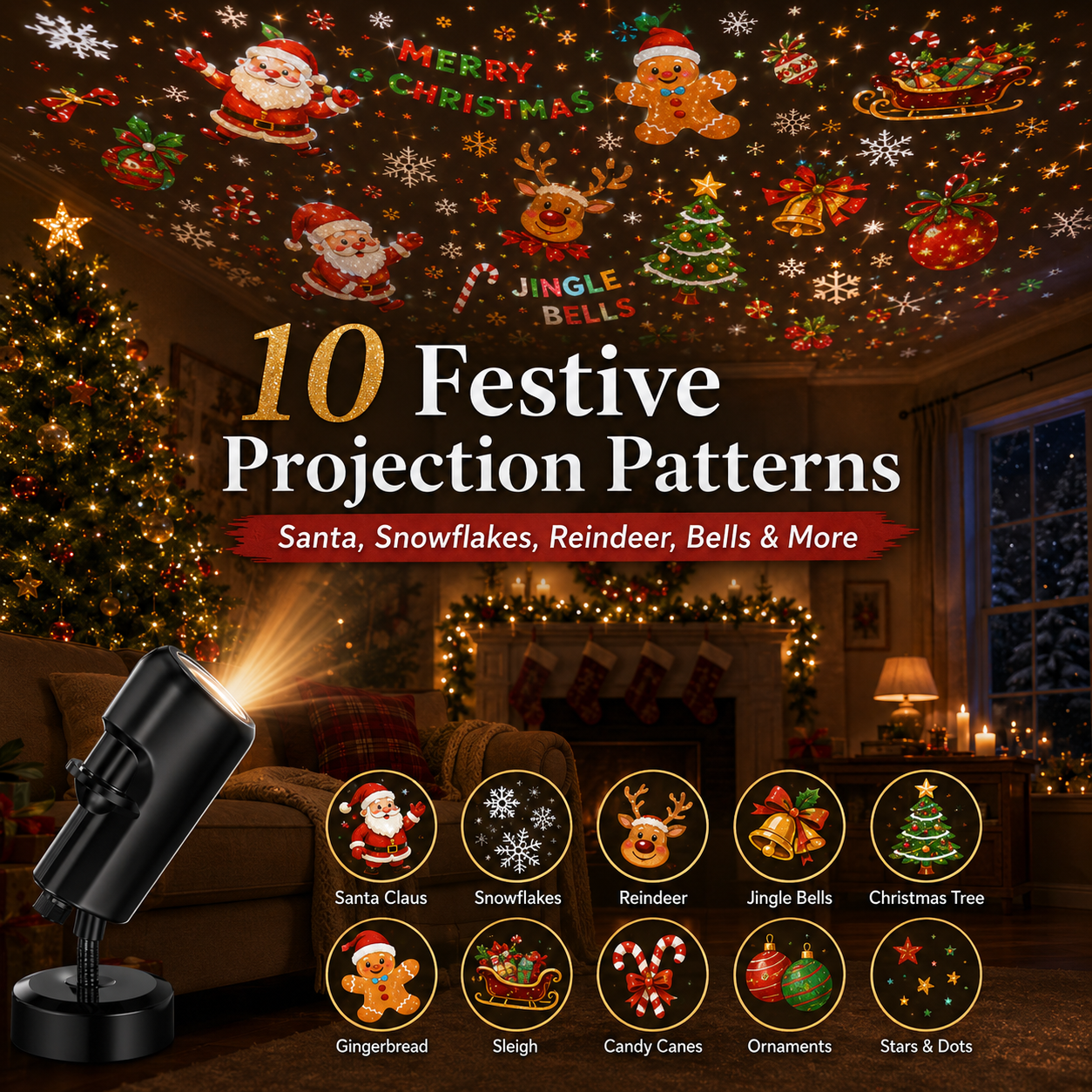 🔥Last Day 50% OFF-Plug-&-Play HD Christmas Projector – 6 or 10 Festive Scenes