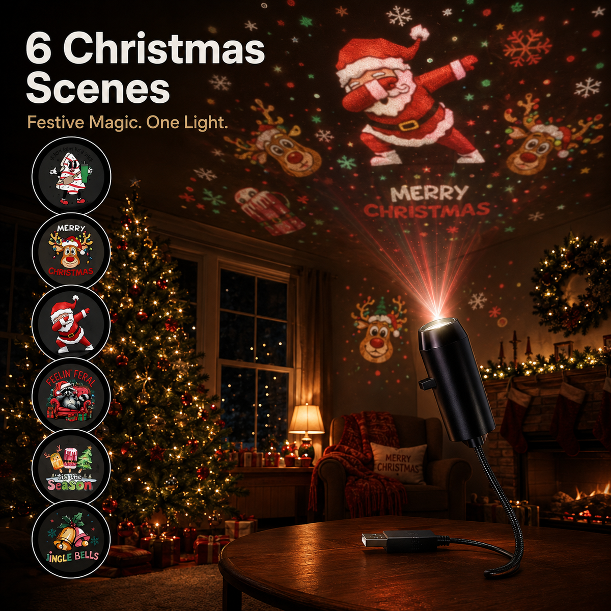 🔥Last Day 50% OFF-Plug-&-Play HD Christmas Projector – 6 or 10 Festive Scenes