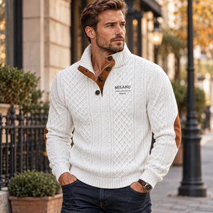 🍂 Men's Henley Jacquard Knit Sweater – Soft Casual Fall & Winter Pullover
