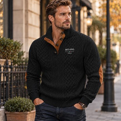 🍂 Men's Henley Jacquard Knit Sweater – Soft Casual Fall & Winter Pullover