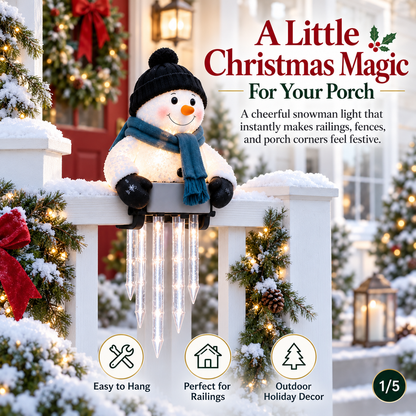 ☃️ WinterGlow Snowman Icicle Railing Light – Outdoor Christmas Porch Decor ✨