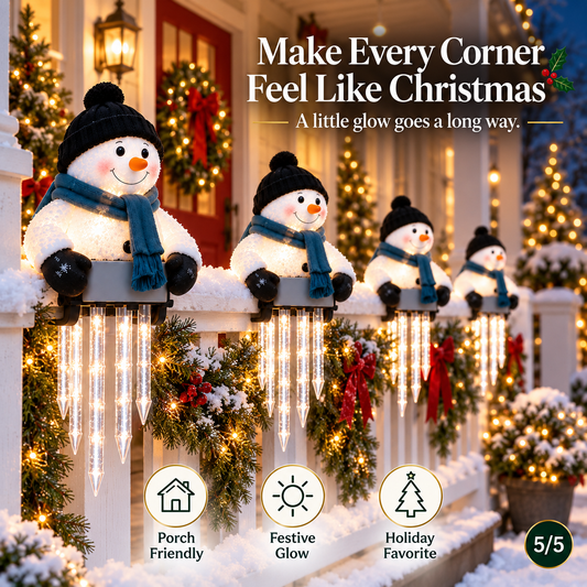 ☃️ WinterGlow Snowman Icicle Railing Light – Outdoor Christmas Porch Decor ✨