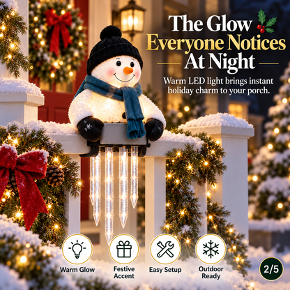 ☃️ WinterGlow Snowman Icicle Railing Light – Outdoor Christmas Porch Decor ✨