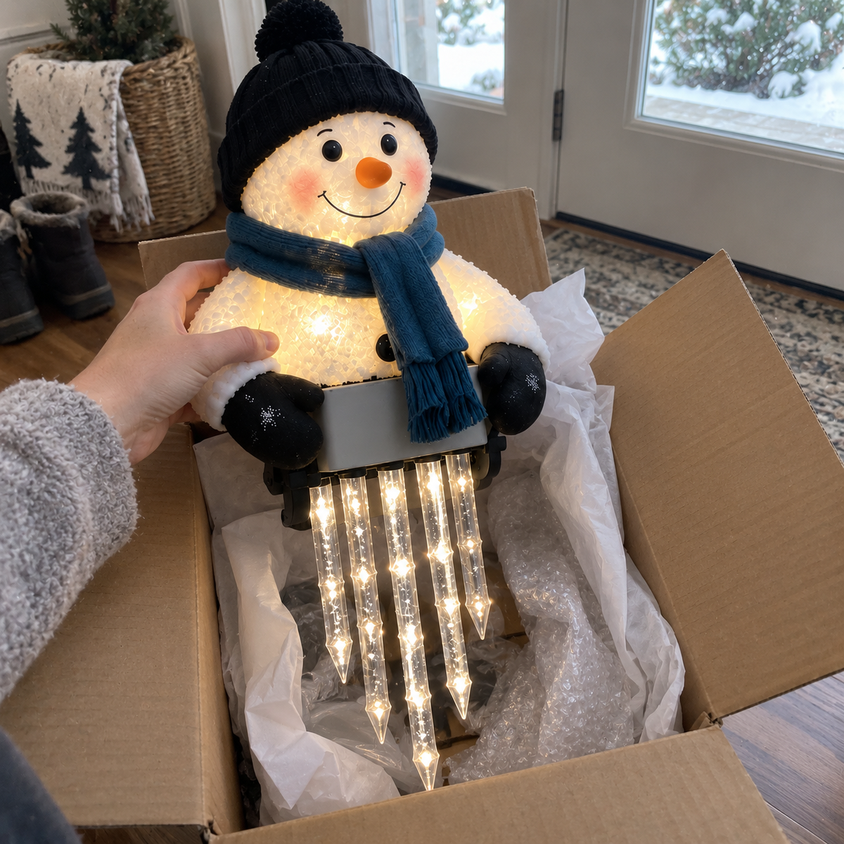 ☃️ WinterGlow Snowman Icicle Railing Light – Outdoor Christmas Porch Decor ✨
