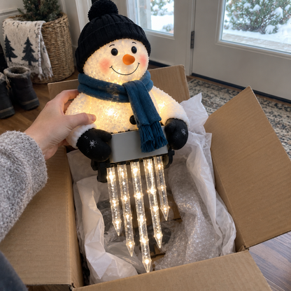 ☃️ WinterGlow Snowman Icicle Railing Light – Outdoor Christmas Porch Decor ✨