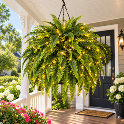💛Glowing Boston Ferns with Lights – 🌿 Zero Watering, Zero Maintenance