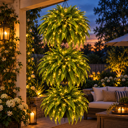 💛Glowing Boston Ferns with Lights – 🌿 Zero Watering, Zero Maintenance