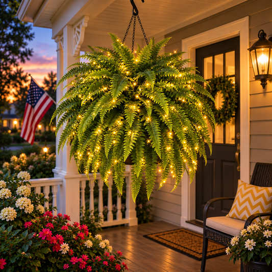 💛Glowing Boston Ferns with Lights – 🌿 Zero Watering, Zero Maintenance