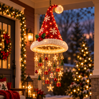 🎄✨Christmas Hat Hanging Chandelier Light with Festive Ornaments
