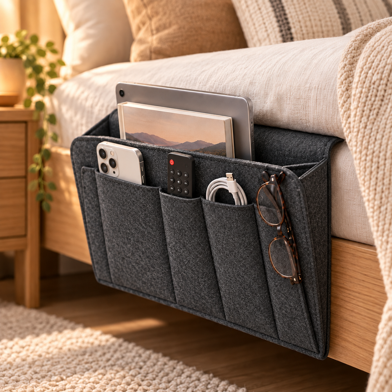 🛏️ Bedside Storage Organizer – Hanging Bed & Sofa Pocket