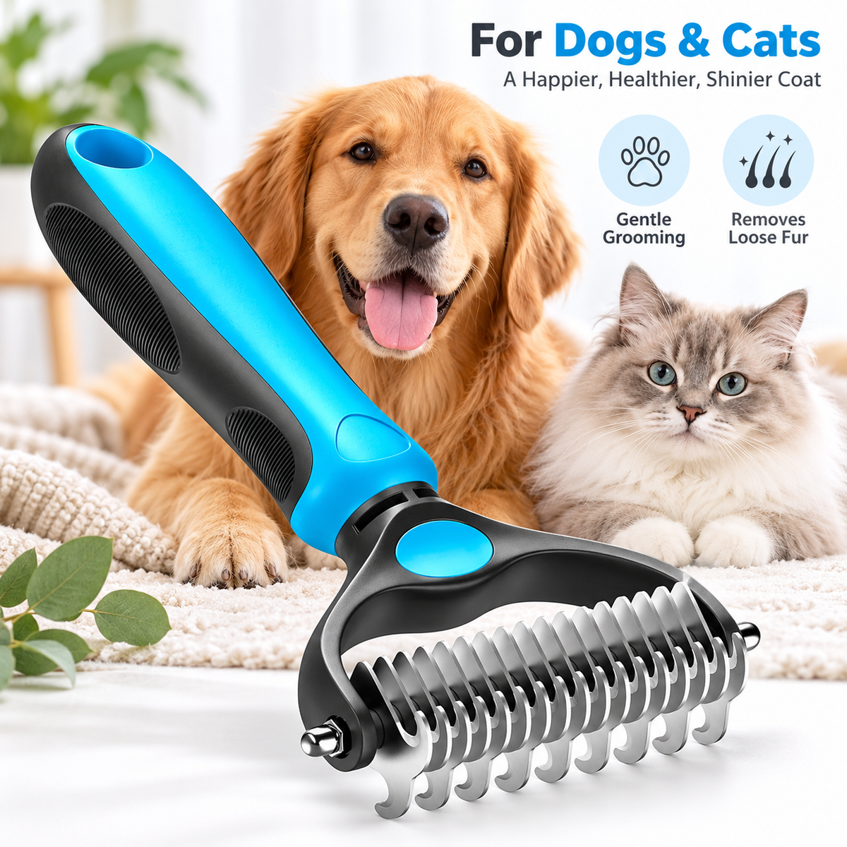 🐾 Double-Sided Pet Grooming Brush – Detangling & Loose Fur Care
