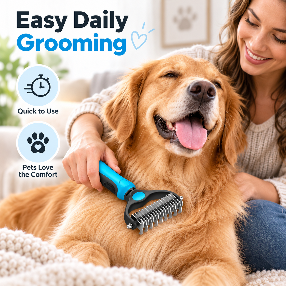 🐾 Double-Sided Pet Grooming Brush – Detangling & Loose Fur Care