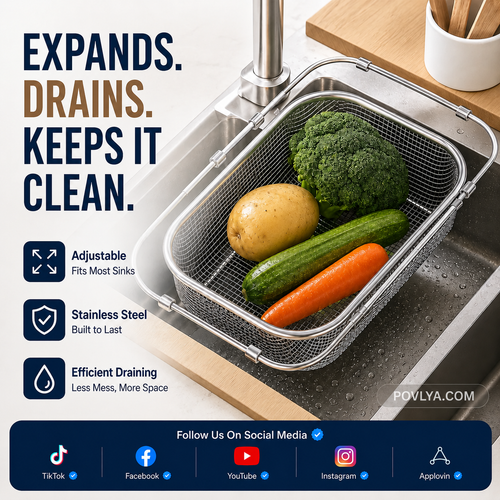 🥬 Expandable Sink Drain Basket – 304 Stainless Steel Over-Sink Strainer