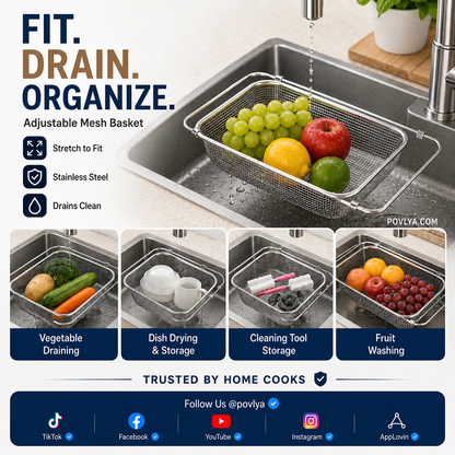 🥬 Expandable Sink Drain Basket – 304 Stainless Steel Over-Sink Strainer