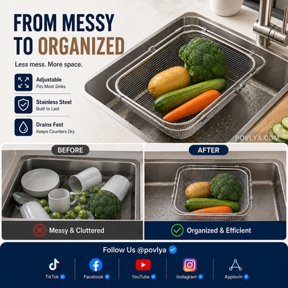 🥬 Expandable Sink Drain Basket – 304 Stainless Steel Over-Sink Strainer
