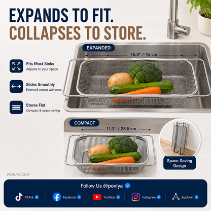🥬 Expandable Sink Drain Basket – 304 Stainless Steel Over-Sink Strainer