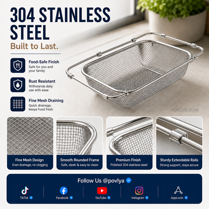 🥬 Expandable Sink Drain Basket – 304 Stainless Steel Over-Sink Strainer
