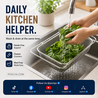 🥬 Expandable Sink Drain Basket – 304 Stainless Steel Over-Sink Strainer