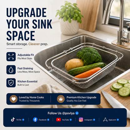 🥬 Expandable Sink Drain Basket – 304 Stainless Steel Over-Sink Strainer