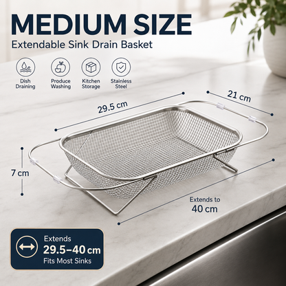 🥬 Expandable Sink Drain Basket – 304 Stainless Steel Over-Sink Strainer