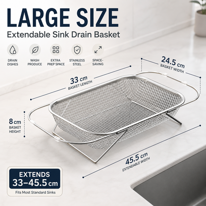 🥬 Expandable Sink Drain Basket – 304 Stainless Steel Over-Sink Strainer