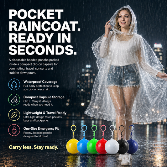 ☔ Portable Compact Raincoat – Pocket Emergency Rain Poncho
