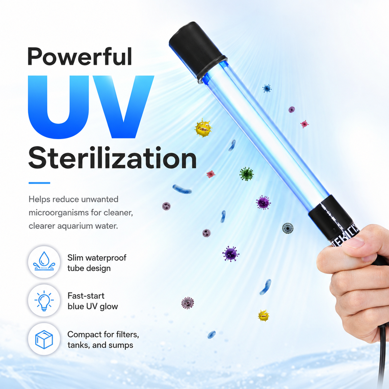 🐟 Submersible UV Sterilizer Lamp – Aquarium Water Clarity Timer