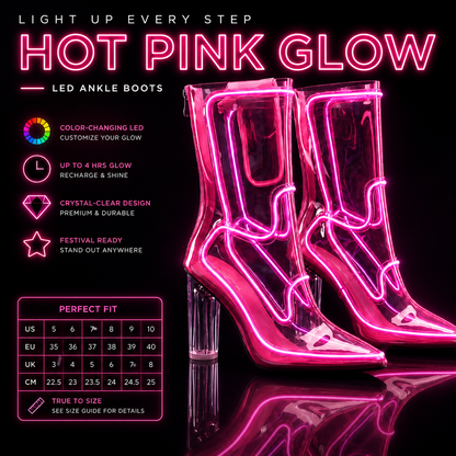 🌈 Color-Changing LED Cowboy Ankle Boots – Transparent Glow Boots