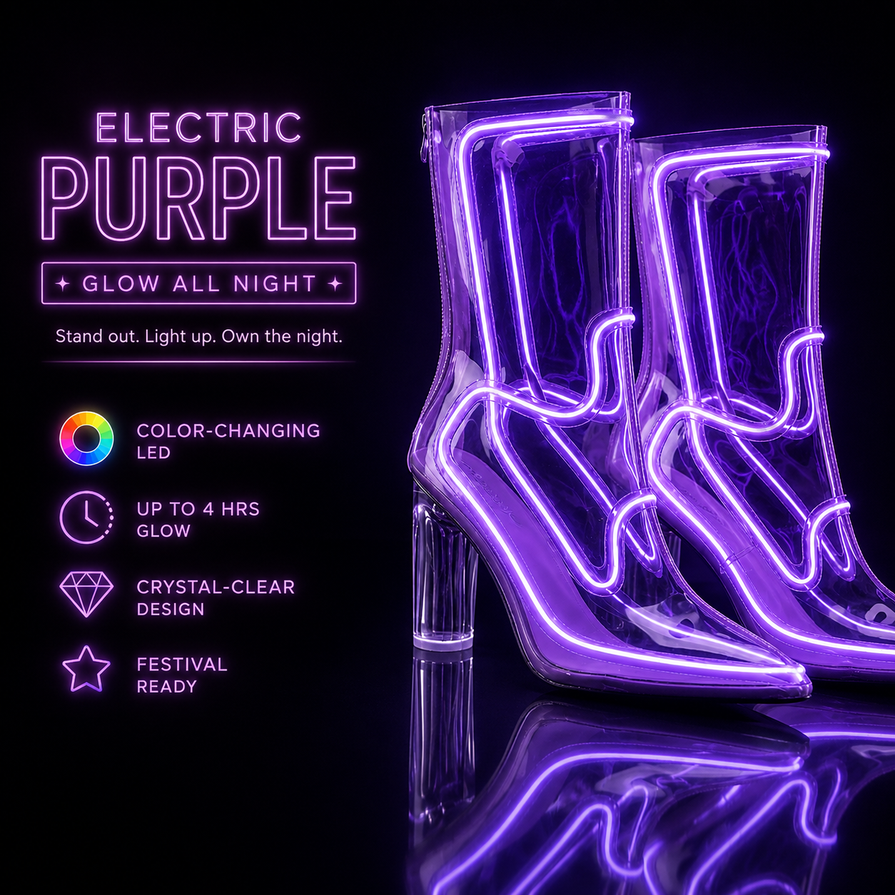 🌈 Color-Changing LED Cowboy Ankle Boots – Transparent Glow Boots