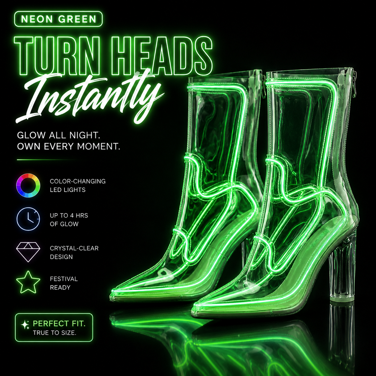 🌈 Color-Changing LED Cowboy Ankle Boots – Transparent Glow Boots