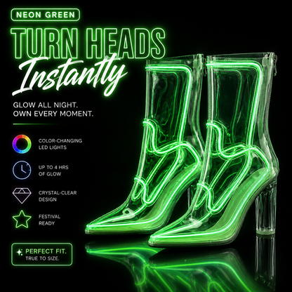 🌈 Color-Changing LED Cowboy Ankle Boots – Transparent Glow Boots