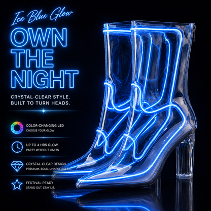 🌈 Color-Changing LED Cowboy Ankle Boots – Transparent Glow Boots