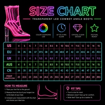🌈 Color-Changing LED Cowboy Ankle Boots – Transparent Glow Boots