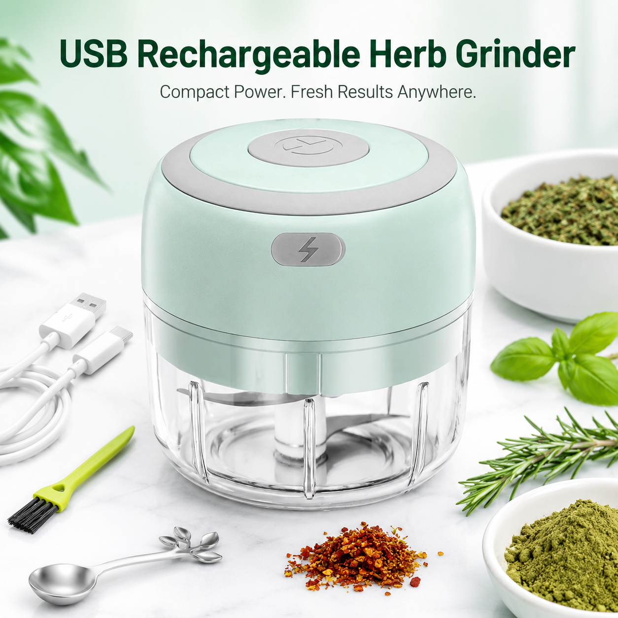 🌿 USB Rechargeable Herb Grinder – Mini Electric Chopper