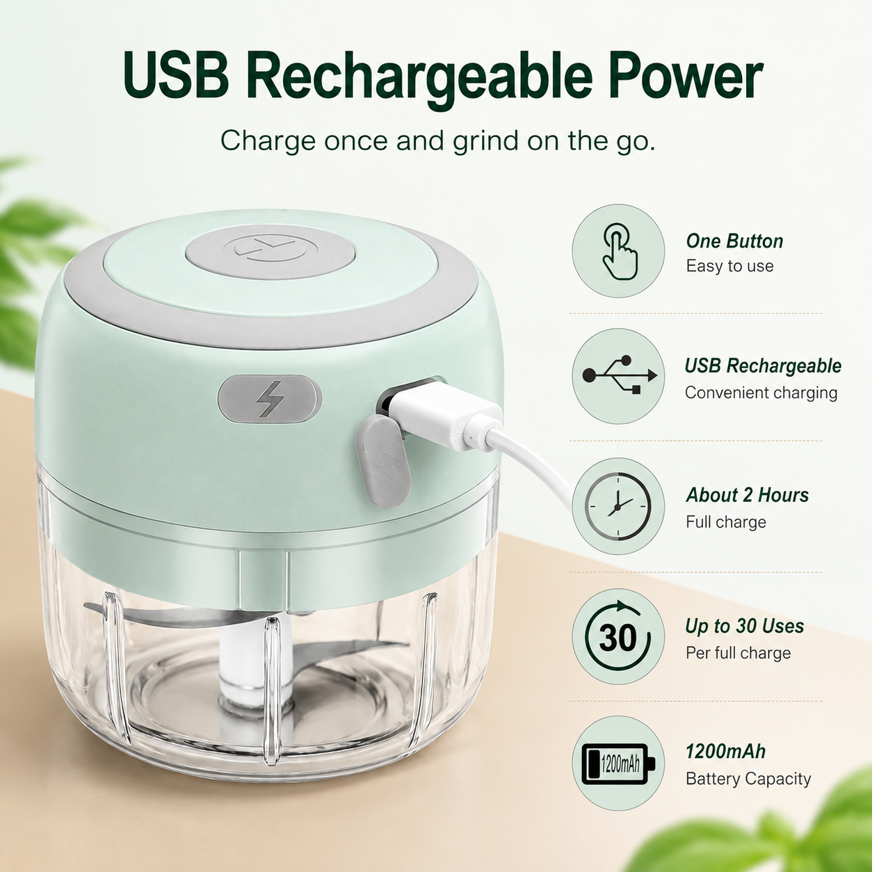 🌿 USB Rechargeable Herb Grinder – Mini Electric Chopper