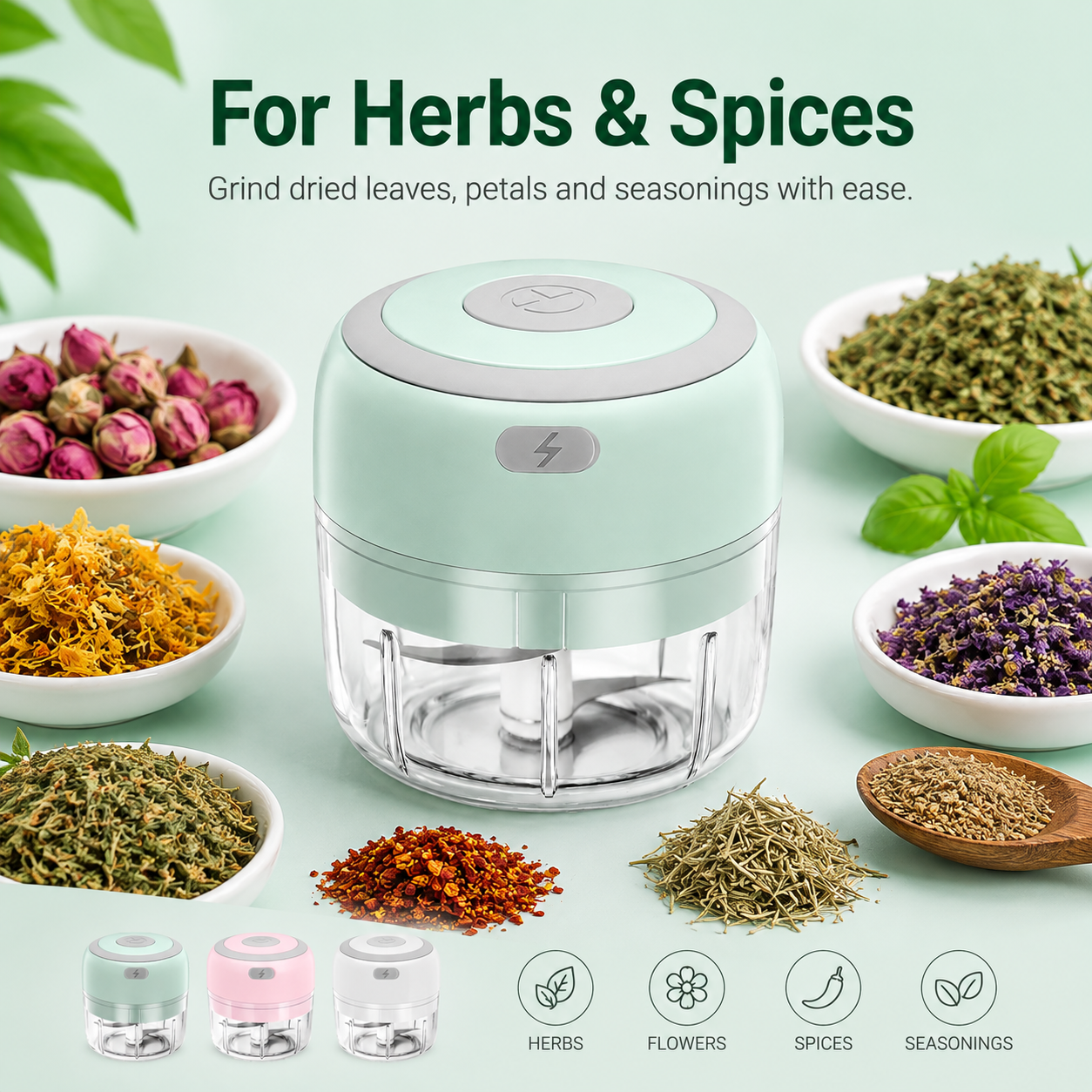 🌿 USB Rechargeable Herb Grinder – Mini Electric Chopper