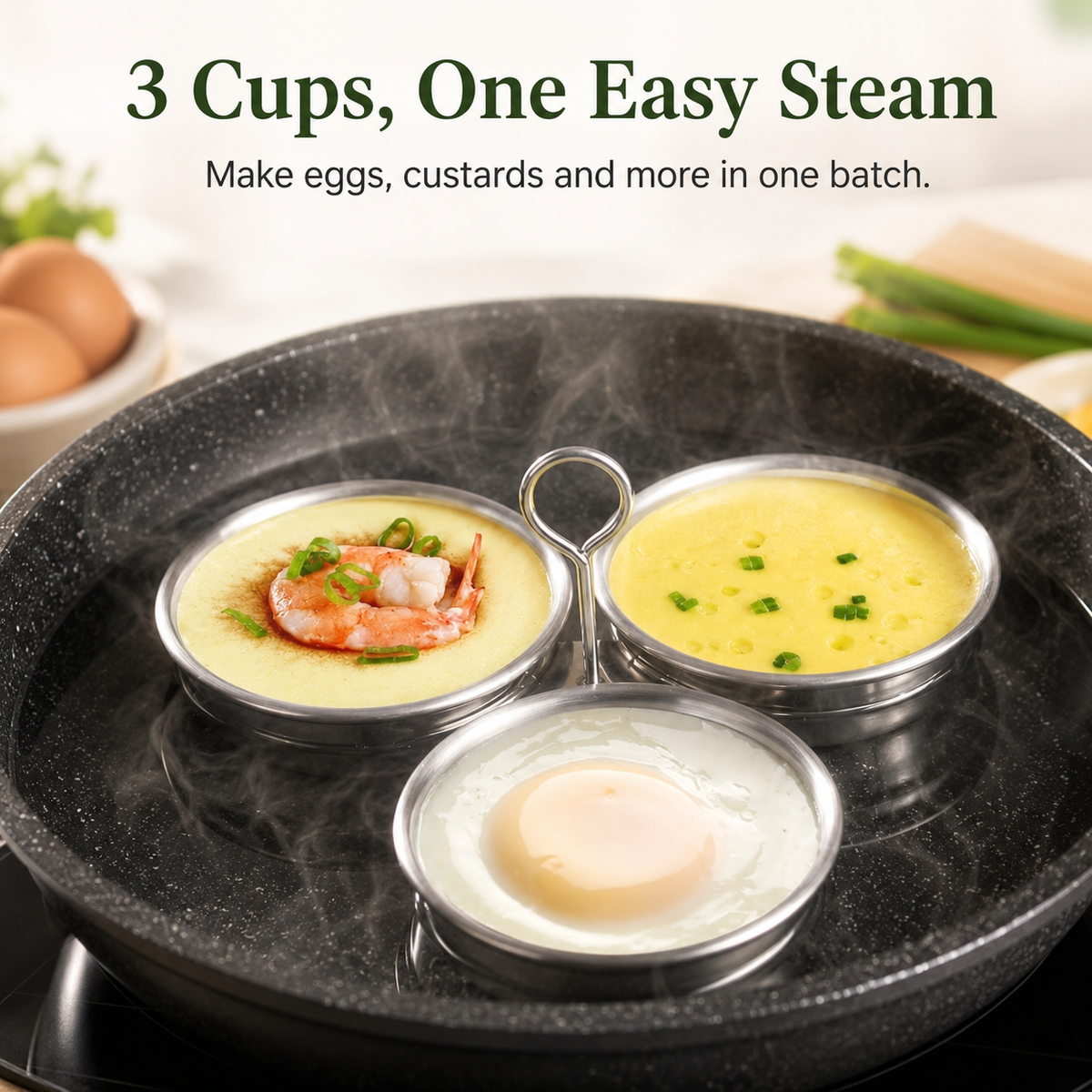 🍳 3-Cup Stainless Steel Egg Poacher – Egg Steamer Set