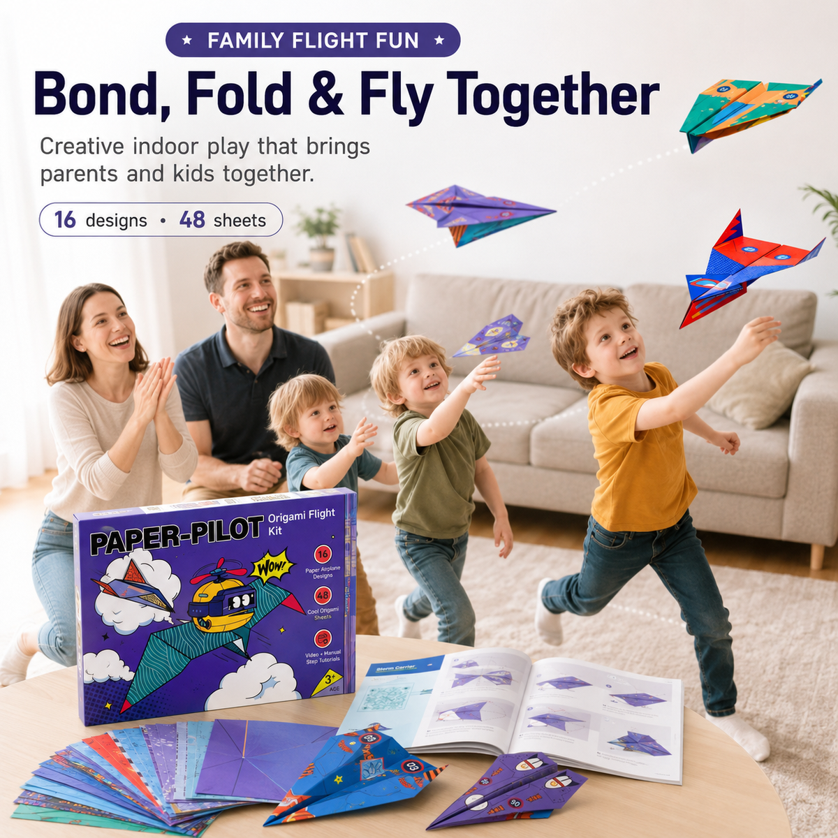 ✈️ Paper Airplane Kit for Kids – 16 Origami Flight Designs
