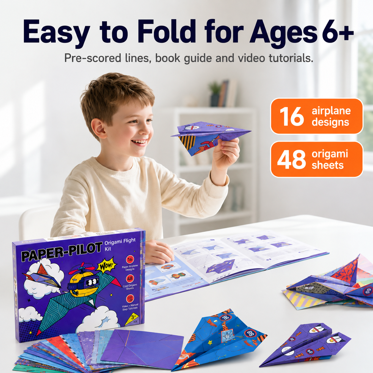 ✈️ Paper Airplane Kit for Kids – 16 Origami Flight Designs